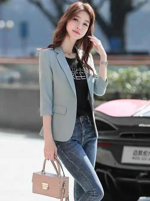 一粒扣小西服女搭配|七分袖小西装秋薄款韩版一粒扣小西服女品牌|推荐