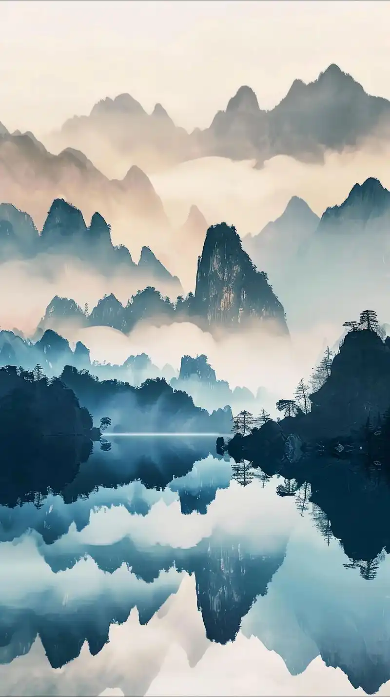 图文伙伴计划 山水之韵:这幅画以淡雅的色调描绘了连绵的山脉 - 兑趑