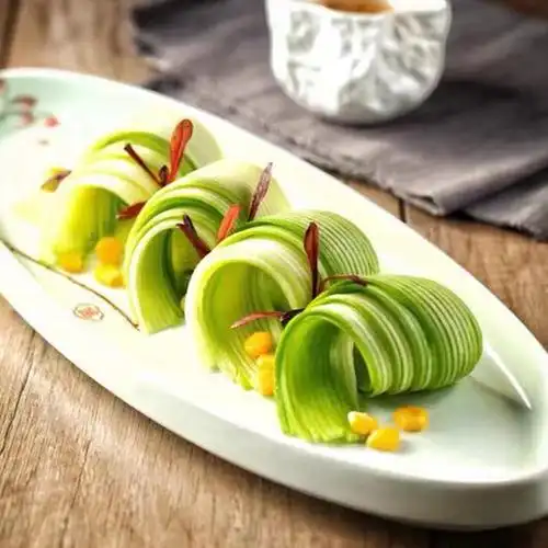 时尚新中式椭圆长条寿司盘青瓷荷花异形陶瓷创意菜特色菜餐具包邮