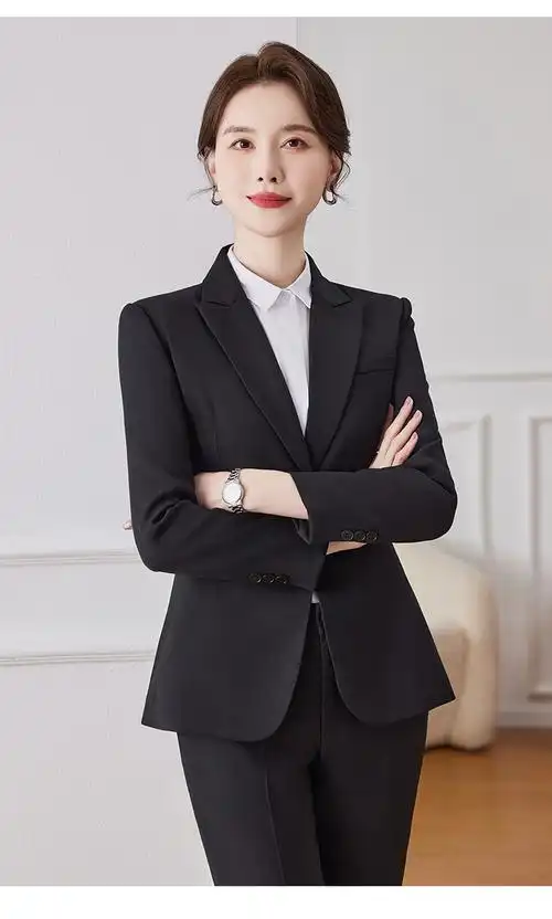 高级感黑色西服套装女2024春季新款通勤正装工作服一粒扣长袖西