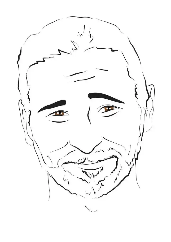 胡子的男人,微笑留着胡子的成年男子的画像.素描