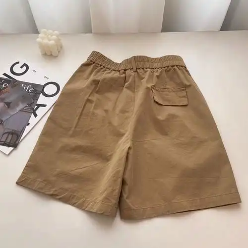 半松紧腰卡其色工装短裤女夏季宽松休闲显瘦阔腿五分中裤 - 17网