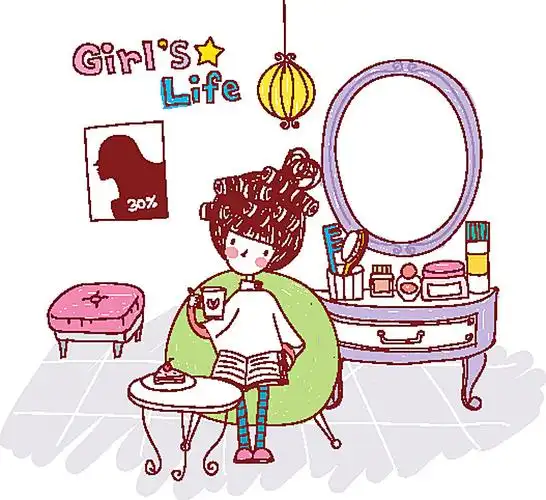 烫头发的卡通女孩