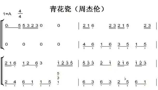 青花瓷(周杰伦)初学者简易版 钢琴双手简谱 钢琴谱 钢琴简谱
