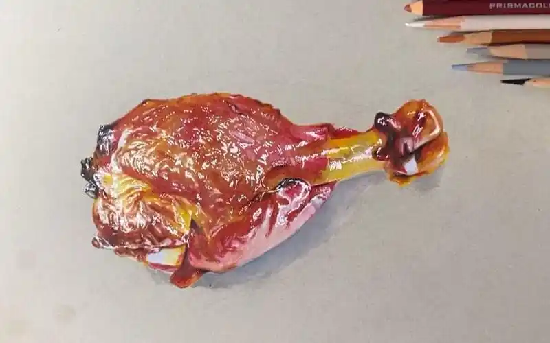 【彩铅手绘】隔壁的小孩馋哭啦!画一只大鸡腿子!