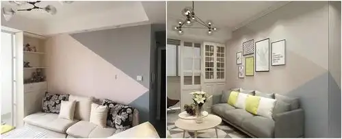 住宅保留了方正的格局不规则拼色的乳胶漆墙面作为空间基调并