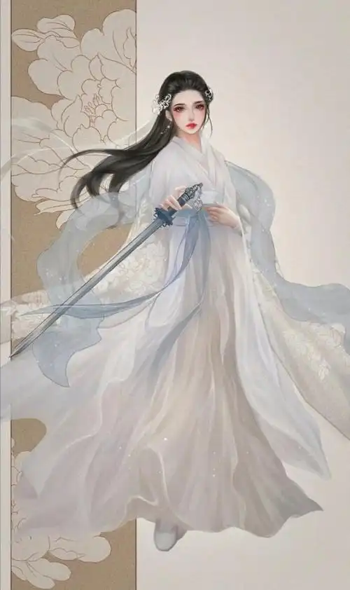 出单动漫古风拿剑女孩图