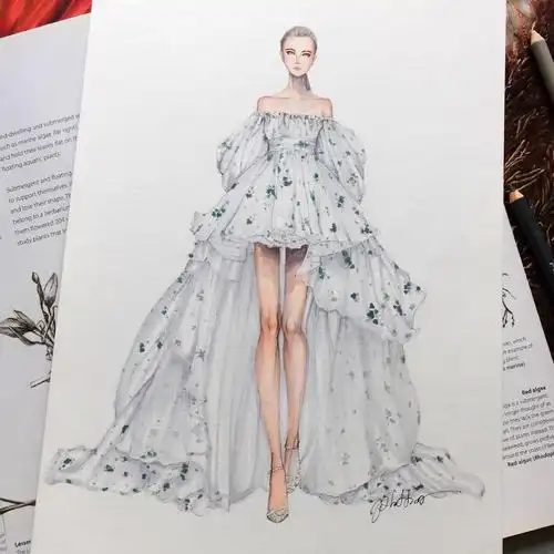 时装绘画服装手稿手绘晚礼服秀场作者