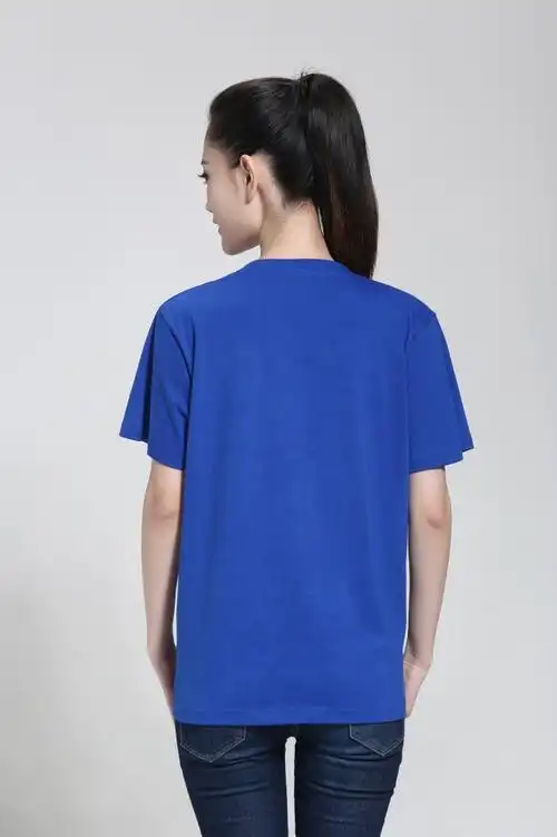 宝蓝色180克圆领短袖纯棉t恤纯色广告衫