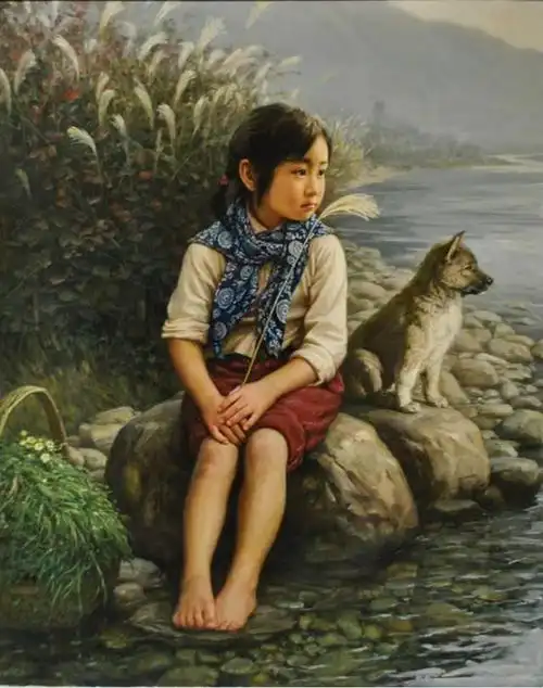 乡土民俗油画,姐弟情深,过年恋家的你,该回家了!