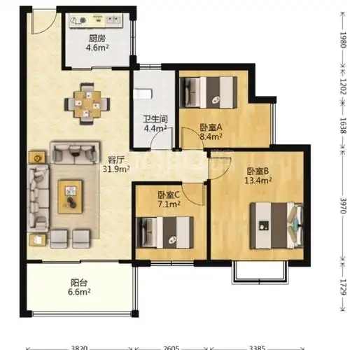 宜居莱茵城小三房求购