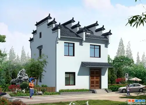 别墅图纸超市占地90平方米二层半徽派农村小别墅设计图纸