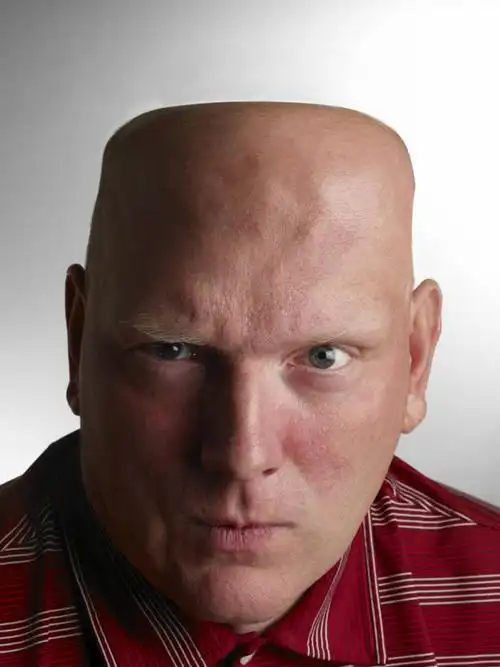 灰色背景,肩膀,蓝色,摄影,肖像,畸形,男人,男性,中年男性,头部,光头