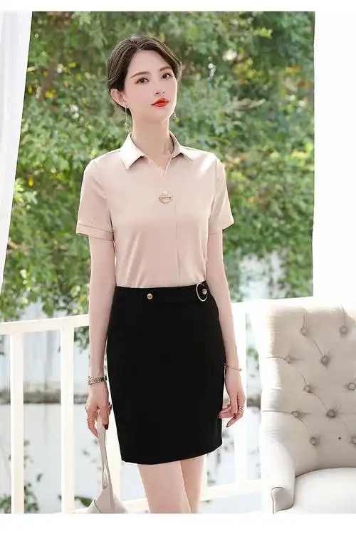 女士白衬衫套装职业装夏天短袖女生白衬衣女夏季时尚ol衬衣工作服正装