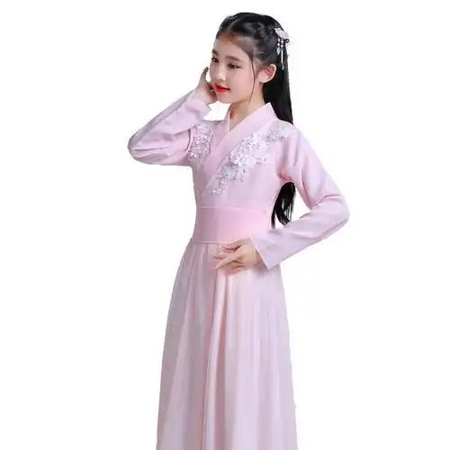 儿童汉服女古装仙女小孩古代中国风清新淡雅公主侠女古筝演出礼服淡