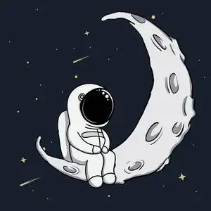 在登月之后回来秋千上的太空人与月亮船可爱的宇航员用月亮当气球飞行