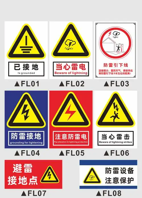 私弦防雷接地安全警示牌警告标识牌当心雷电防雷引下线雷电标志牌定制