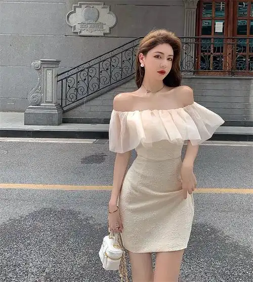 夜场性感气质女神范衣服时尚一字肩包臀裙别致设计感夜总店连衣裙