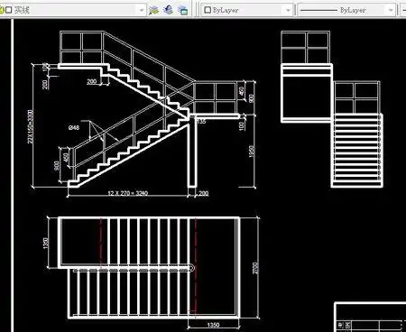 求cad双分楼梯,双分转角楼梯,双分平行楼梯详细立面图