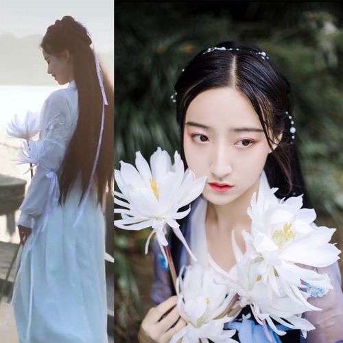 网红仙女汉服写真道具仿真昙花红白色古装拍摄古风拍照手持弓箭