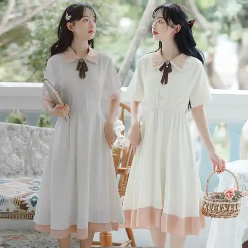 森系衬衫裙子2021夏季新款学院风超仙少女连衣裙姐妹闺蜜装小清新