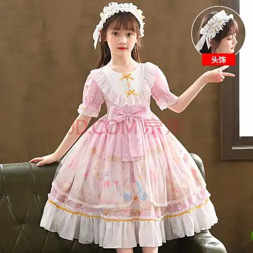 裙子女童连衣裙夏季中大童学生公主裙萝莉塔洋气蓬蓬裙礼服卡通可爱