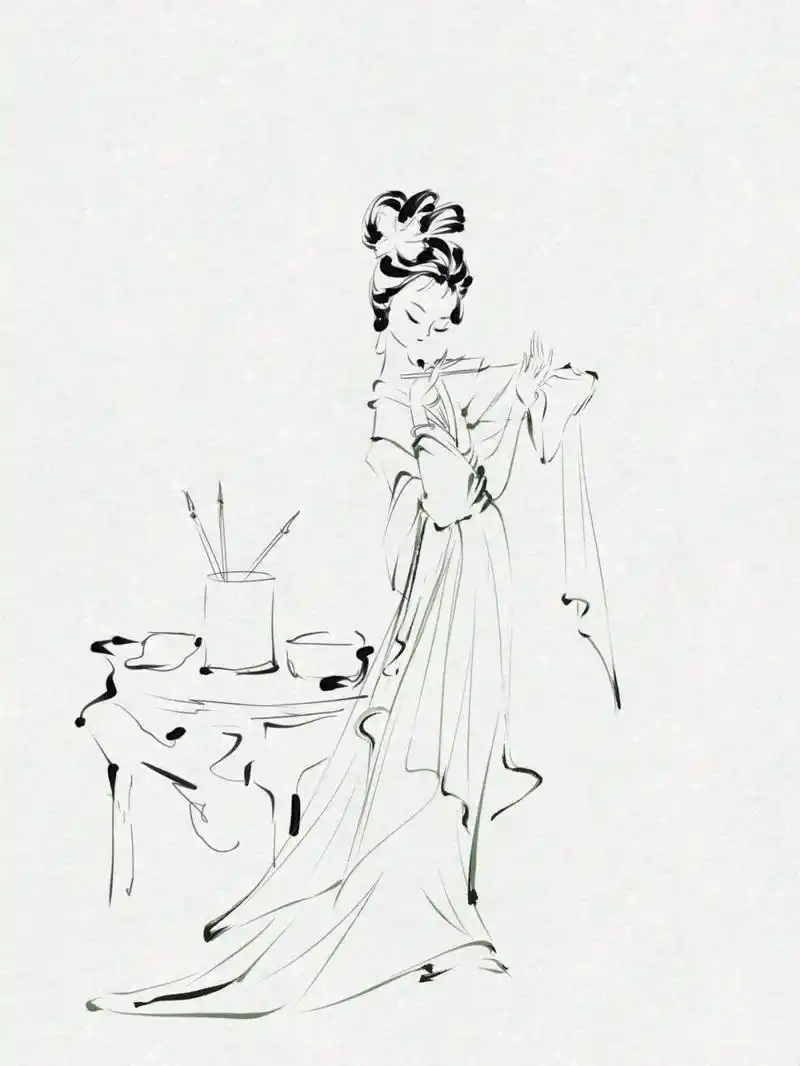 水墨风古风女生线稿素材,需要的小伙伴拿走练习叭#古风人物绘画 - 抖