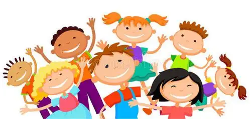 一群孩子正在跳跃快乐的白色背景邦纳卡通有趣的矢量人物. 插图照片