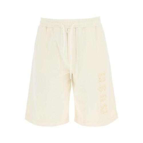 msgm男款米白色短裤|embossed logo sweatshorts