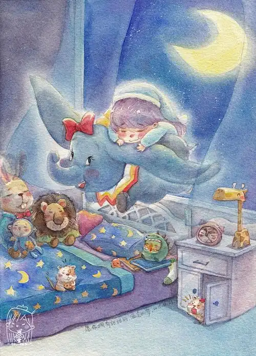 手绘水彩梦境系列钟小朋友
