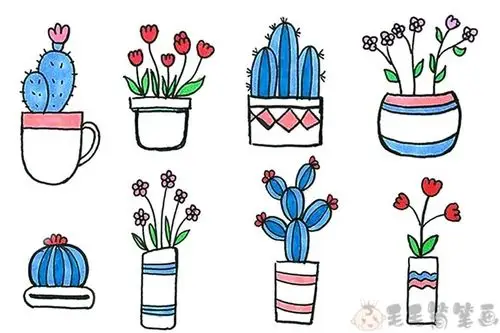 漂亮的盆栽植物简笔画图片