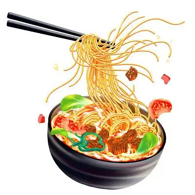 手绘红烧牛肉面条传统美食插画元素面条食物