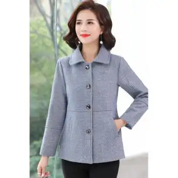 春天中年女士西装时尚富太太中老年服装妈妈洋气上衣女装秋短款毛呢