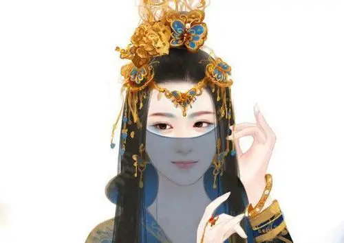 蒙着面纱的女子丹青