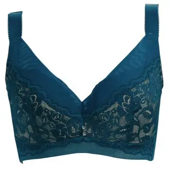女士薄款聚拢文胸调整型大码蕾丝内衣大胸五排扣胸罩 q2553 孔雀蓝 95