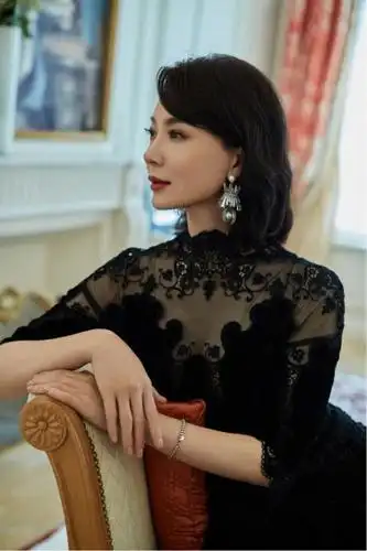 42岁陈数现活动,一袭黑色蕾丝连衣裙配齐肩发型,高级贵妇感满满