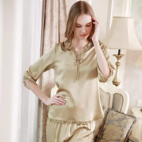 16茜臣夏季新款真丝睡衣女套装桑蚕丝睡衣两件套丝绸居家服