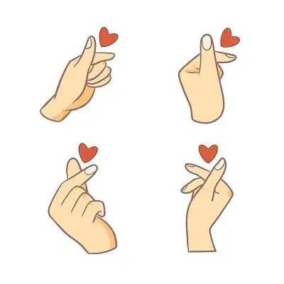 手绘卡通花式比心手势表达爱意笔芯比心手势元素比心手势 可爱的手势