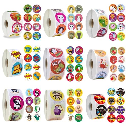500个/卷儿童奖励贴纸8种设计图案学生卡通益智贴画可爱动物标签