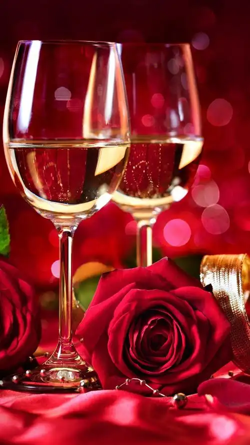 红酒,红玫瑰,闪耀,红色背景,浪漫 iphone 壁纸