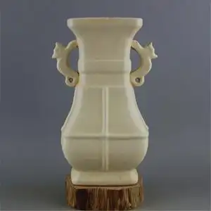 宋定窑白釉开片兽耳瓶 仿古做旧出土瓷器古玩古董收藏 易定底款