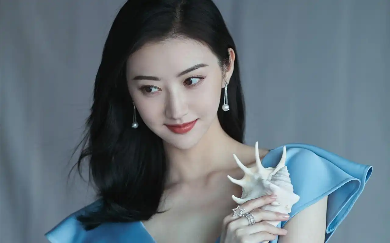 景甜淡蓝色长裙性感图片桌面壁纸