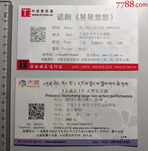 2013话剧晃晃悠悠文成公主演出门票各一枚