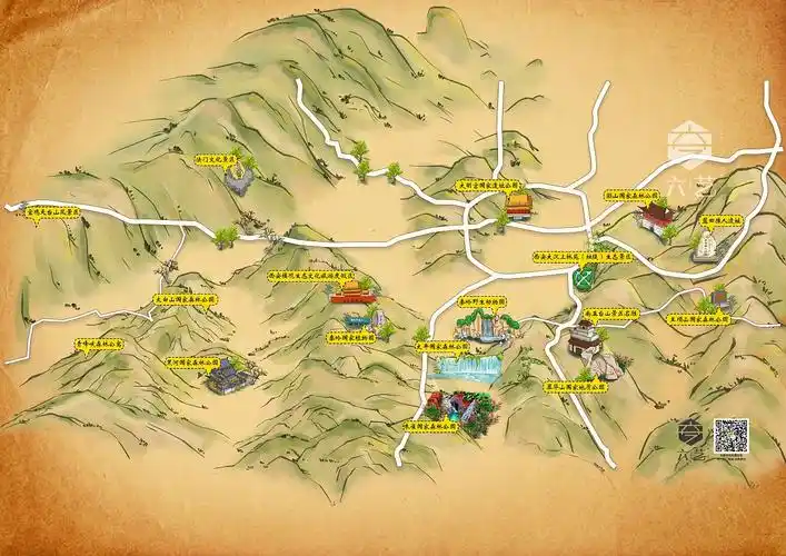 手绘地图标示图桃园盛景中式园林楼盘休闲庭院插画古风手绘地图桂林融