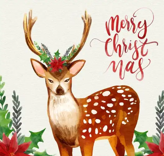 水彩绘圣诞节驯鹿矢量素材
