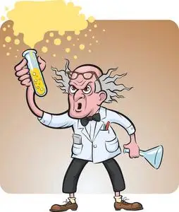 邪恶科学家进行化学实验的矢量插图.