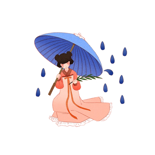 清明节古风女孩躲雨免抠素材