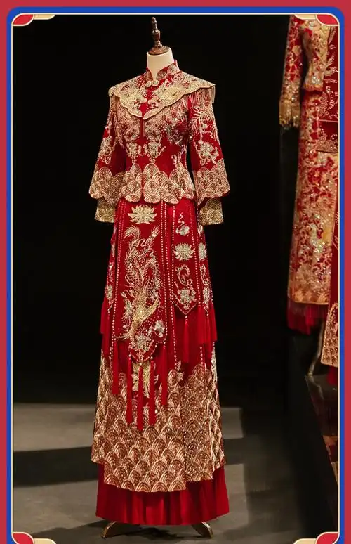 中式结婚礼服新娘新郎唐装秀禾服新款中式婚纱礼服复古嫁衣敬酒服龙凤