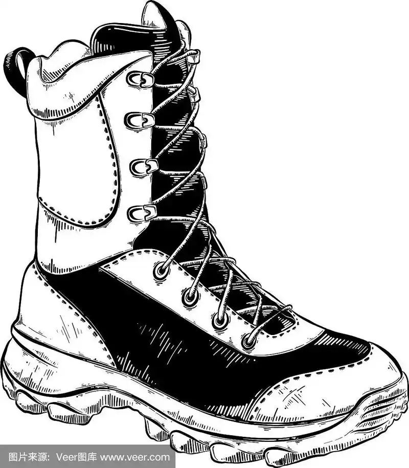 手绘草图的靴子在黑色孤立上
