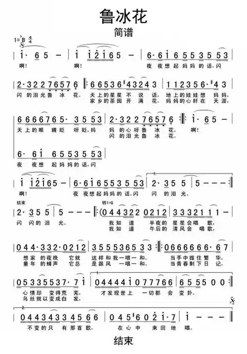 吉他谱 未知 鲁冰花简谱乐谱vip 分类本谱选调- 制谱人气214 收藏